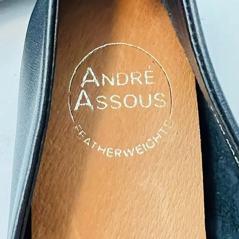 Andre Assous Shoes Womens 7.5 Black Leather Featherweights Ballet Flats Slip On